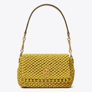 Tory Burch Bag Kira Chevron Macrame Woven Small Shoulder Leather Pear GUC